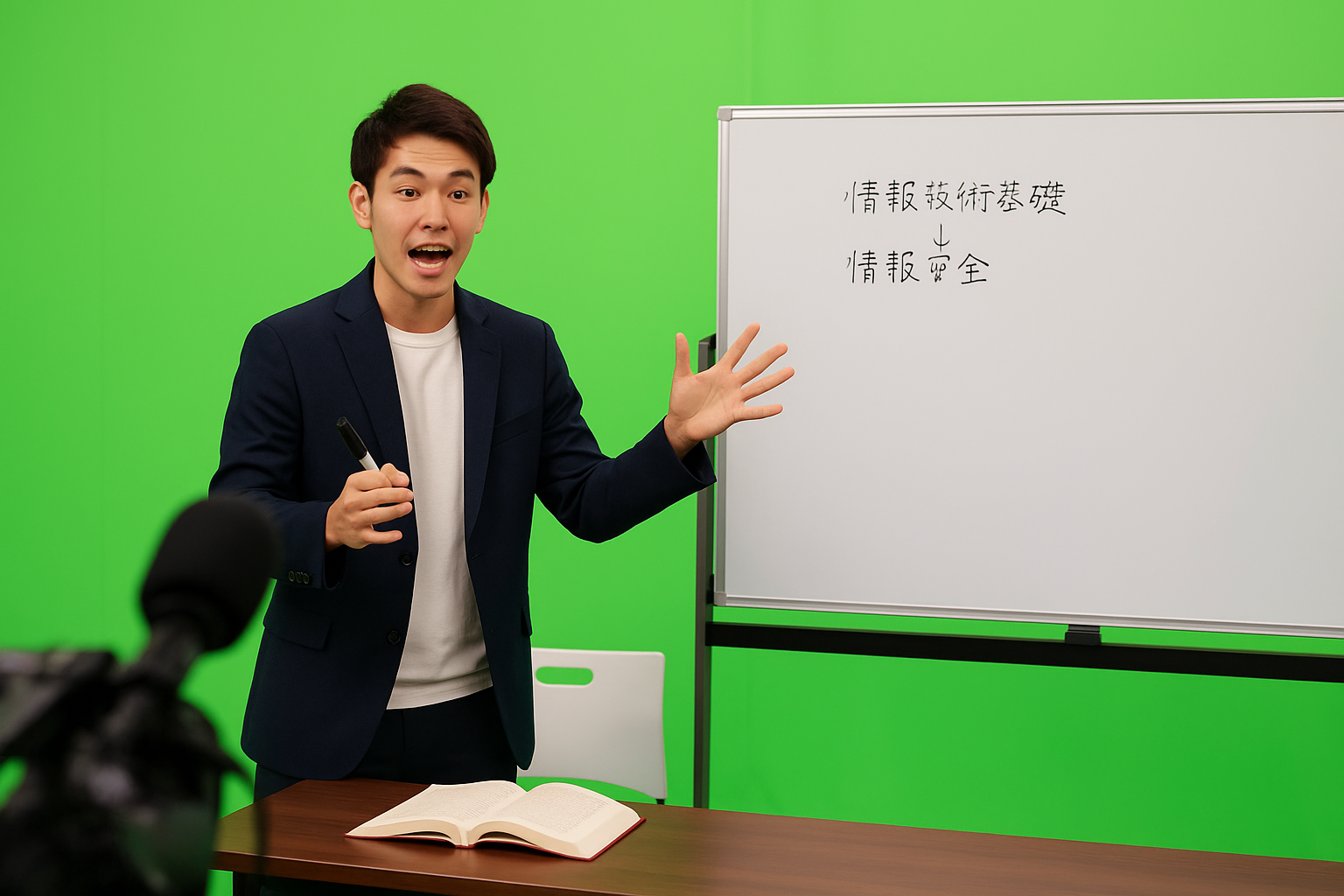 Studio Qの同録スタジオでeラーニング教材を収録する様子